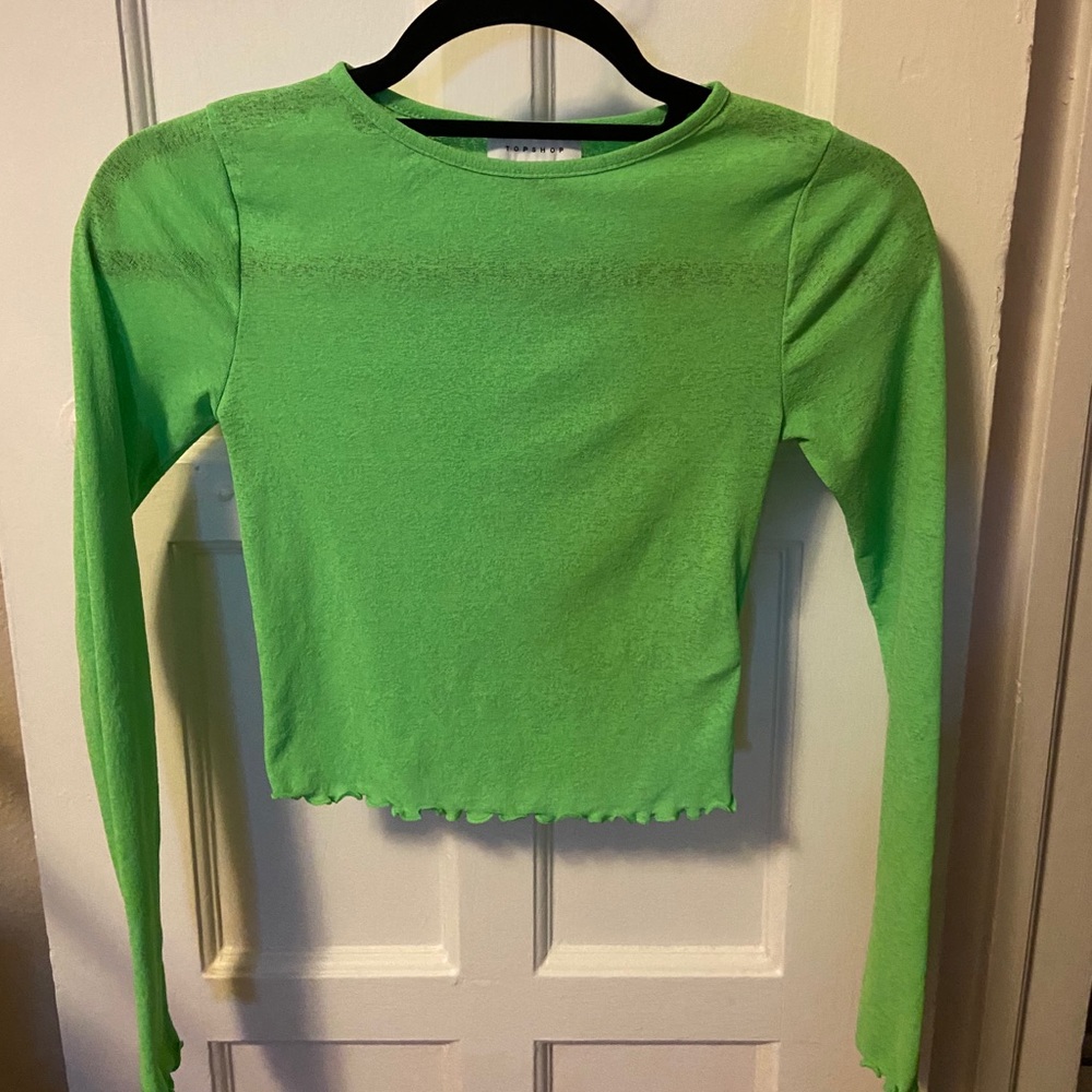TOPSHOP mesh long sleeve cropped shirt